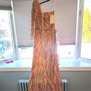 Elegant Sequin Evening Gown Peach